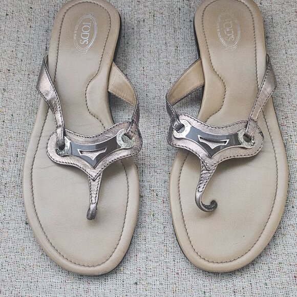 Tod's Women Sandal Brown Leather Upper Flat Shoes Made in Italy Size 39.5 - Picture 1 of 16